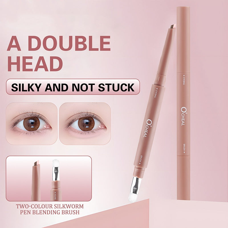 O'CHEAL double-ended eye shadow pen in dusty pink with a precision tip and integrated blending brush.