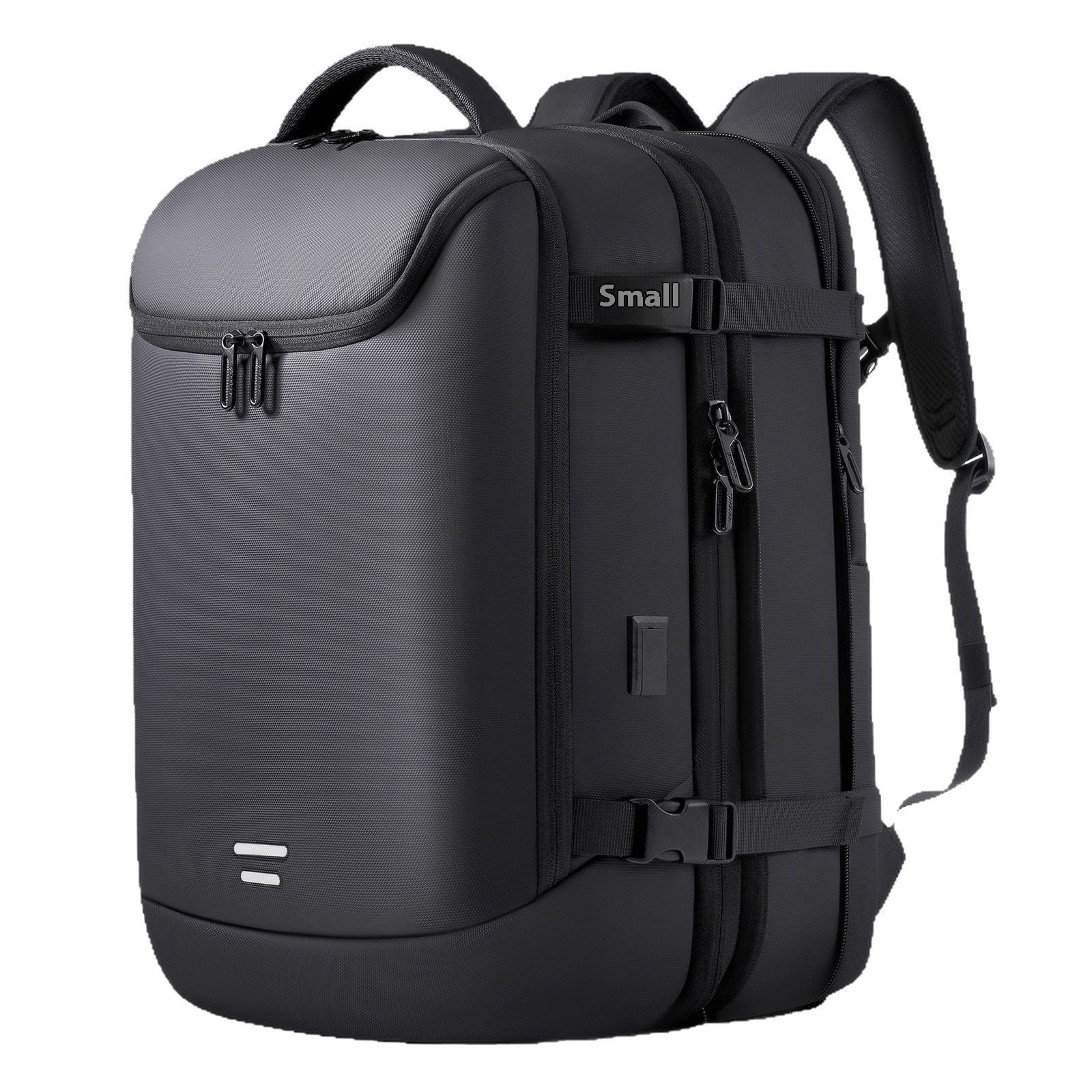 Black multifunctional vacuum compression backpack by Digitaldistribution375 with durable fabric and side buckle straps.