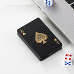 Black rectangular windproof lighter shaped like an Ace of Spades playing card with metallic gold detailing.