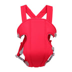 Bright red breathable baby sling carrier with adjustable straps and secure side buckles on a white background.