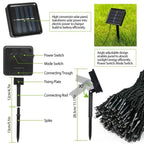 Digitaldistribution375 solar fairy light components: adjustable black solar panel, ground stake, and LED string wire.