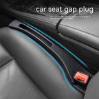 Black leather car seat gap filler, a slim pocket organizer that prevents items from slipping between the seat and console.