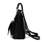 Side view of a black PU leather dual-use backpack by Digitaldistribution375, featuring gold hardware and zipper details.