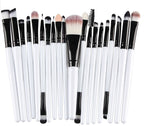 Digitaldistribution375 makeup brush set featuring 20 brushes with white handles, black ferrules, and soft dual-tone tips.