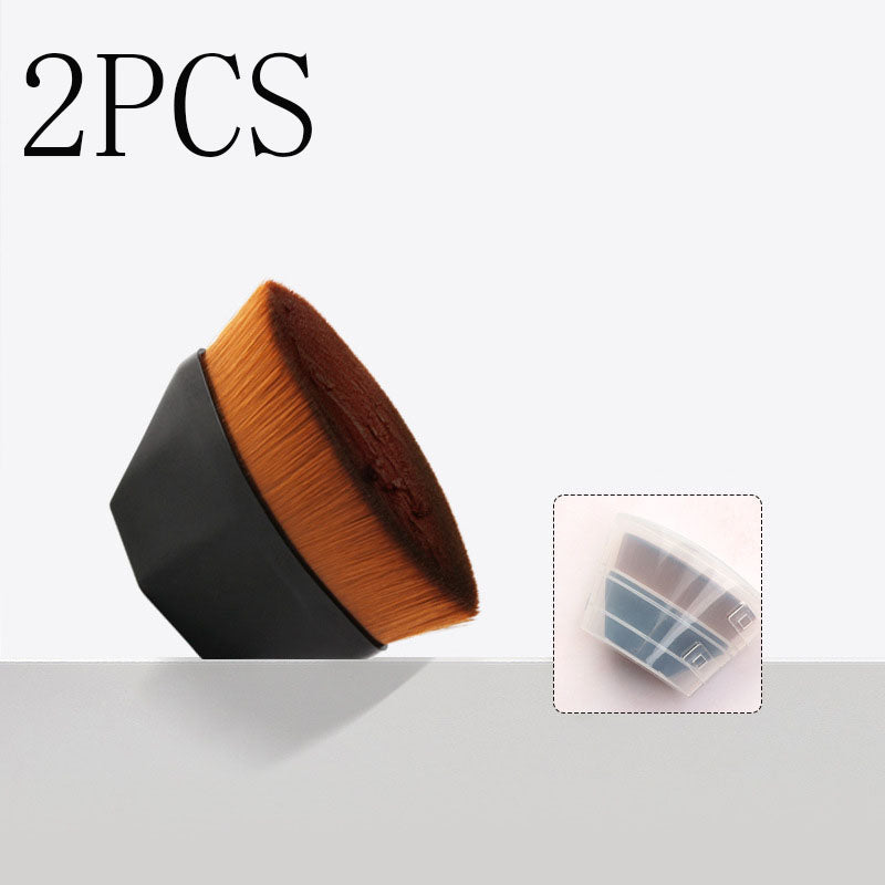 Two-piece foundation brush set with dense brown synthetic bristles, black handles, and clear protective cases.