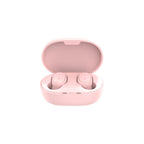 Pink A6S wireless in-ear headphones in an open matching charging case with subtle indicator lights.
