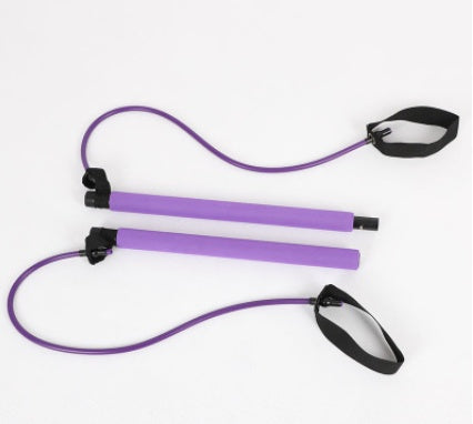 Purple chest expander bars with resistance bands and black nylon foot loops on a white background.