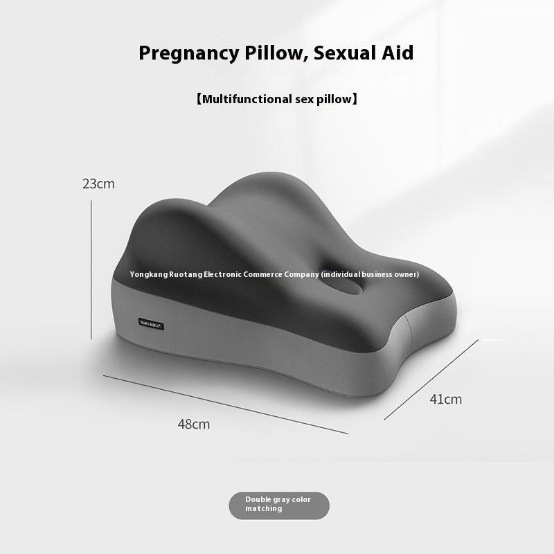 A contoured, two-tone gray multifunctional foam support pillow for body positioning, labeled with 48cm by 41cm dimensions.