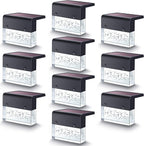 Ten black, waterproof solar-powered fence lights with clear, bubble-textured acrylic accents in a grid layout.