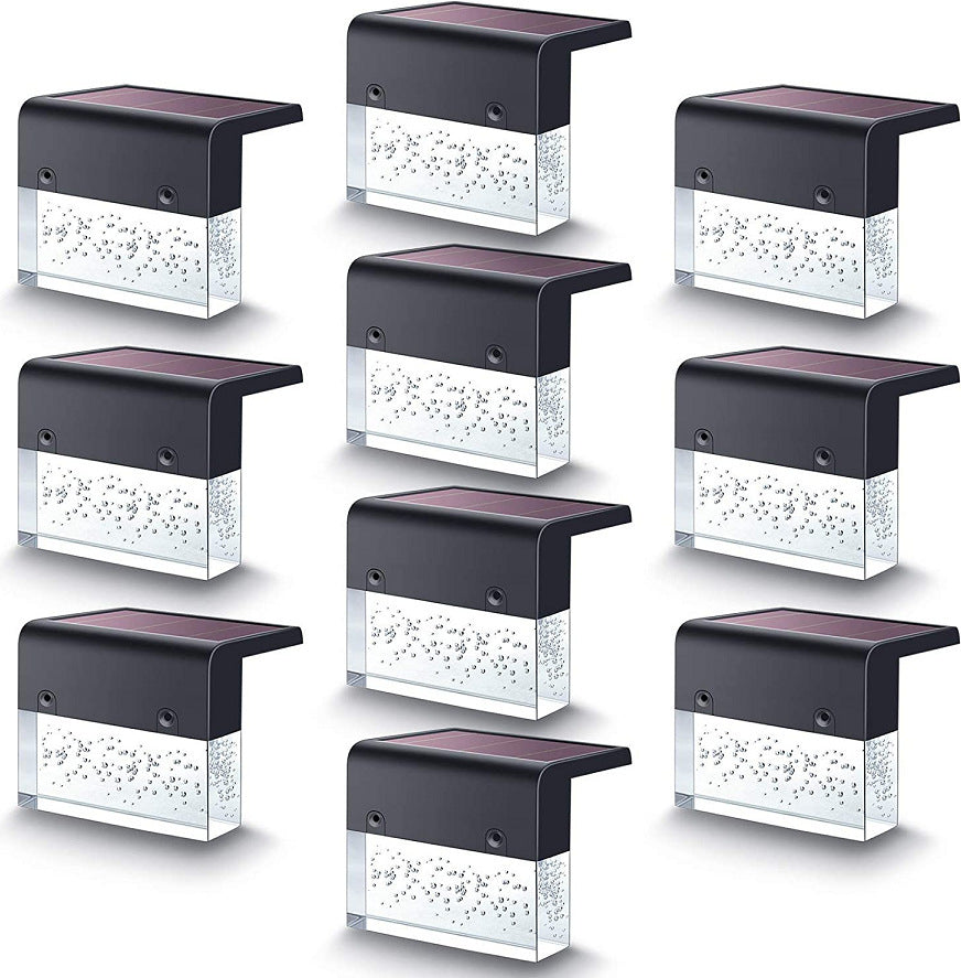 Ten black, waterproof solar-powered fence lights with clear, bubble-textured acrylic accents in a grid layout.