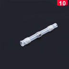 Clear, waterproof heat-shrinkable solder sleeve terminal with internal solder ring for quick wire connections.