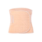 Beige quilted lumbar support belt with side compression straps and breathable mesh edges for back pain and waist slimming.
