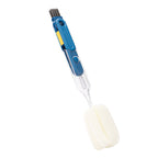 A 5-in-1 blue and clear multi-functional cup brush with a detachable white sponge head and built-in nylon detail brush.