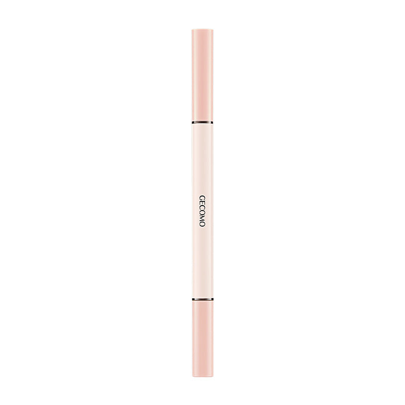 A slim, double-ended GECOMO eyeshadow pen in soft pastel pink with a white center body, isolated on white.