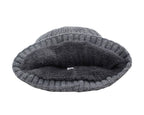 Grey knitted beanie for men featuring a thick, soft, dark-grey fleece-lined interior for extra winter warmth.