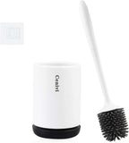 White Cenivi toilet brush set with a dark silicone head, sleek container, and adhesive wall-mount hook.