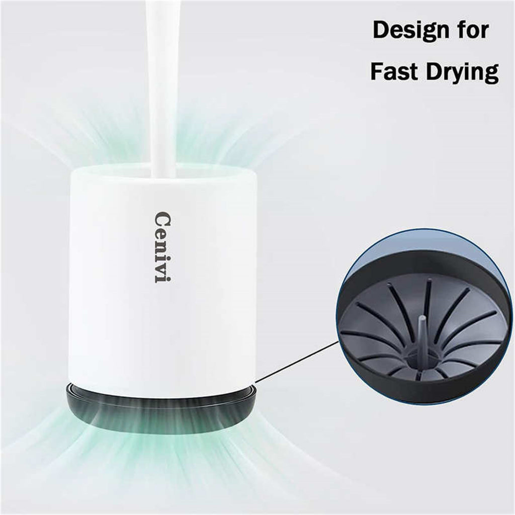 White plastic toilet brush with a fast-drying stand and gray silicone interior insert.