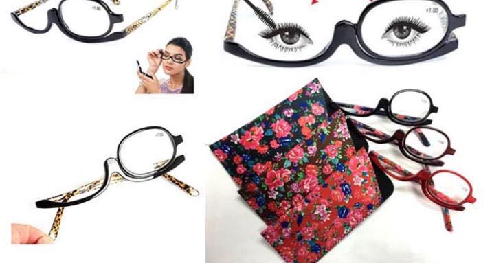Digitaldistribution375 makeup reading glasses with swiveling lenses, colorful floral cases, and animal-print temples.