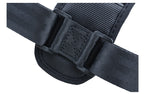 Black medical posture corrector strap featuring padded mesh fabric, adjustable nylon webbing, and plastic buckle hardware.