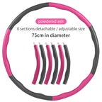 A 75cm detachable pink and grey foam exercise hoop, shown assembled and as six individual sections.