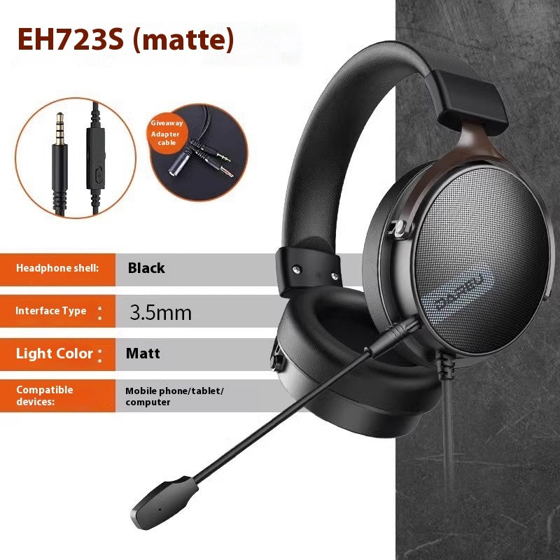 Matte black wired gaming headphones with microphone, 3.5mm jack, and padded ear cups for consoles and computers.