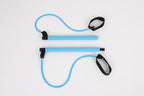 Two blue fitness bars with attached blue elastic resistance bands and black nylon handles on a white background.