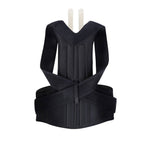Black spine-bending posture corrector featuring breathable mesh, adjustable straps, and ergonomic back support.