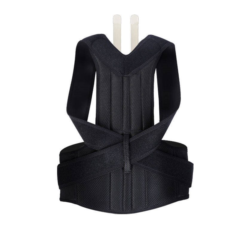 Black spine-bending posture corrector featuring breathable mesh, adjustable straps, and ergonomic back support.