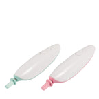 Two Digitaldistribution375 electric makeup brush cleaners with white bodies and pastel green or pink accents.
