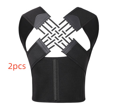 Black neoprene posture corrector vest with a crisscross back design and adjustable straps. Includes 2 units.