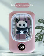 Pink, rechargeable panda-themed hand warmer with a clear display window, 3D panda figure, and digital temperature gauge.