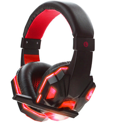 Digitaldistribution375 gaming headphones in black with red accents, cushioned ear cups, and glowing red LED lights.