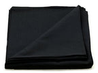 A solid black square cotton scarf folded with one corner lifted, isolated on a white background.