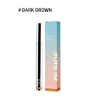 OUHOE Dark Brown peel-off lipliner pen and its blue-to-peach gradient box packaging on a white background.