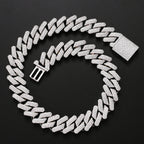 Silver-tone hip hop cuban link chain fully encrusted with shimmering white zircon crystals on a black background.