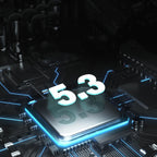 Digitaldistribution375 TWS headphones feature a black circuit board background with a glowing "5.3" Bluetooth chip.