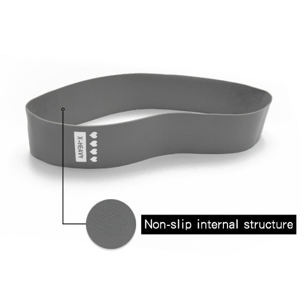 Gray "X-Heavy" resistance booty band with textured, non-slip internal material for gym and fitness training.