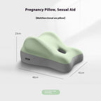 Mint green and grey contoured foam support cushion for positioning with a central cutout, labeled as a sleep aid.