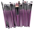 Digitaldistribution375 makeup set: 20 assorted brushes with purple handles, black ferrules, and soft synthetic bristles.
