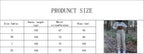 Size chart for women’s high-waisted beige cargo workwear pants with pockets, styled with a cropped long-sleeve top.