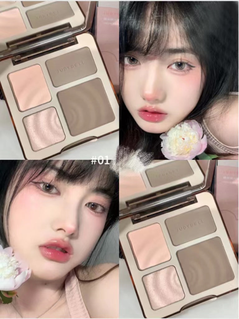 JUDYDOLL all-in-one contour and highlight palette in shade 01 featuring matte and shimmer powders in a compact case.