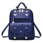 Blue PU leather dual-use backpack by Digitaldistribution375 featuring gold-tone hardware, top handle, and flap pocket.