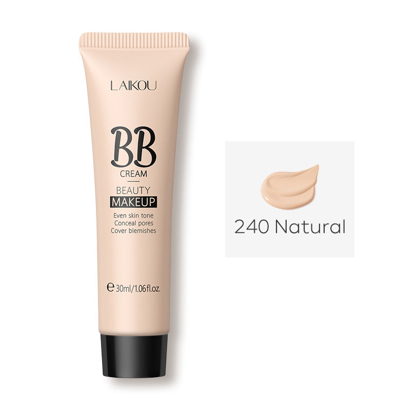 Laikou 30ml BB cream in a beige squeeze tube with black cap, shown with a swatch of natural shade 240.