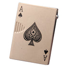 Metallic champagne-colored windproof lighter shaped like an Ace of Spades playing card with intricate black detailing.