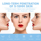 A V-face lifting mask promotion showing a woman's face with facial lifting lines, benefit text, and treatment icons.