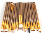 Digitaldistribution375 set: 20 tan brushes with gold ferrules, featuring soft white and brown bristles for full makeup.