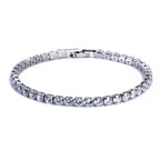 Silver-tone hip-hop tennis bracelet with micro-inlaid sparkling white zircon stones on a white background.