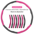 Detachable 8-section exercise hoop, 95cm diameter, in pink and grey foam-padded segments for fitness and slimming.