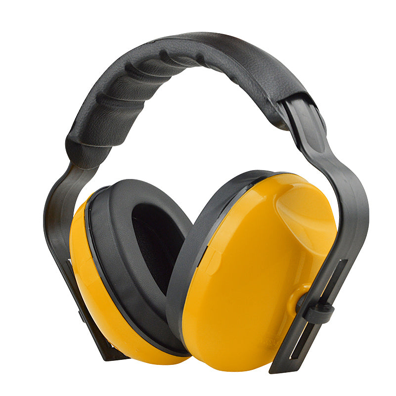 Digitaldistribution375 yellow and black soundproof earmuffs with adjustable padded headband and cushioned ear cups.