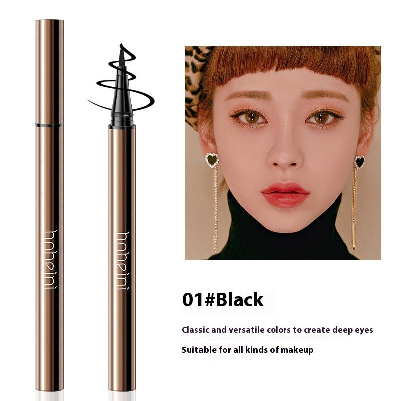 Metallic bronze liquid eyeliner pen by Digitaldistribution375 with black tip, shown with a model using black liner.